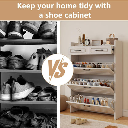 Shoe Organizer Cabinet with 3 Doors and 2 Drawers