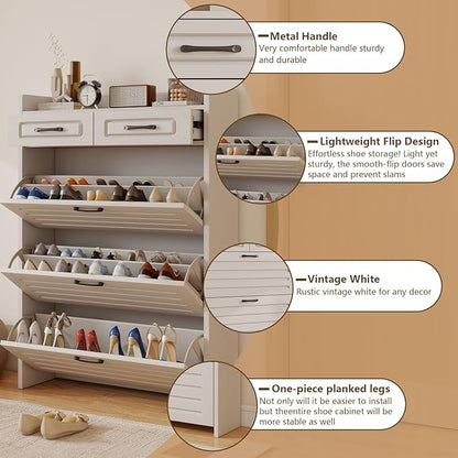 Shoe Organizer Cabinet with 3 Doors and 2 Drawers
