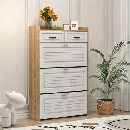 Shoe Organizer Cabinet with 3 Doors and 2 Drawers