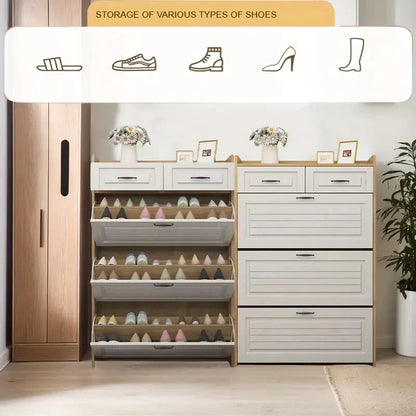 Shoe Organizer Cabinet with 3 Doors and 2 Drawers